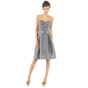 Alfred Sung D538 Sz 8 Dress Pockets Atlantis Blue Gray Iridescent Strapless NWT